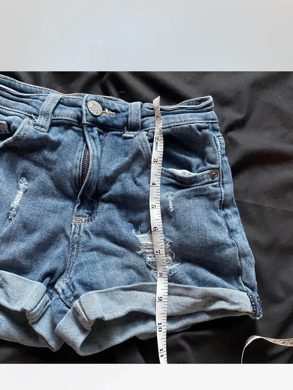 Justice Distressed Rolled-Hem Denim Shorts - Blue